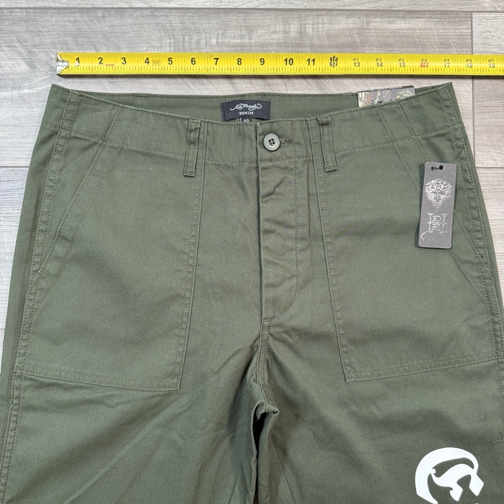 Ed Hardy Men's Screaming Tiger Straight Pants Utility Y2K Olive Size 32 NEW - Picture 4 of 8